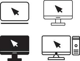 Desktop computer and mouse arrow, Black laptop with tick and cross icons, vector
