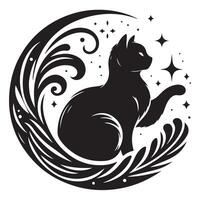 An illustration of a fluffy cat with a white face and a black outline vector