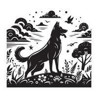 A hand-drawn, graphic design of a beagle dog silhouette set on a white background vector