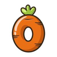 Funny Carrot Number 0, figure Zero. Cartoon of number with a vegetable concept. Calligraphy, lettering, typography for your Education cards or game vector