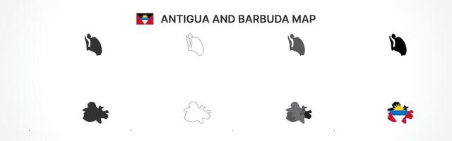 Detailed Antigua and Barbuda Map Collection with Outline, Silhouette, Administrative Divisions, and Flag Overlay Variations vector
