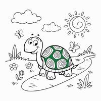 Playful Turtle With Green Pattern Shell Coloring Page Ollustration vector