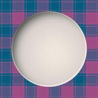 3D blank circle frame paper cut style with tartan plaid pattern pink and blue colors square background graphic illustration. vector