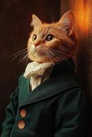 Portrait of ginger cat dressed in elegant clothes photo