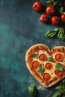 Heart pizza topped with pepperoni photo