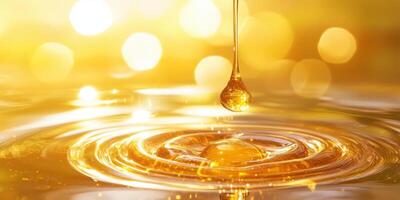 Golden drop of honey falling into a pool photo