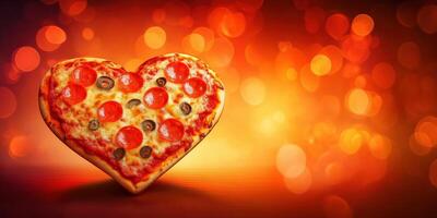 Heart shaped pizza topped with pepperoni photo