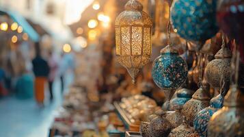 Intricate hanging lanterns in a vibrant market photo