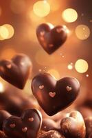 Floating chocolate hearts with shiny details photo