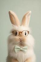 Fluffy white rabbit with glasses photo