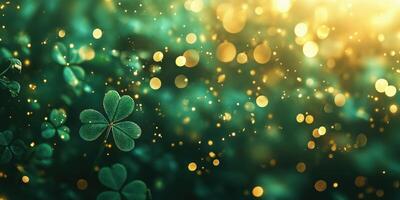 Lush green clover leaves surrounded by bokeh photo