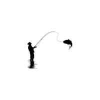 Silhouette of the Fisherman or Angler Catch Fish, can use for Art Illustration, Logo Gram, Sticker, or Graphic Design Element. Flat and Editable. vector