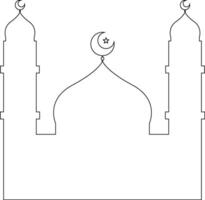 Black Outline Small Mosque with Crescent Star on Top of Dome vector