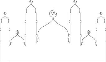 Black Outline Big Mosque with Crescent Star on Top of Dome vector