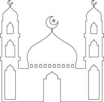 Black Outline Small Mosque with Crescent Star on Top of Dome and Detailed Window and Door vector