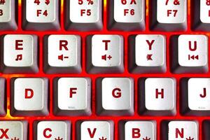 Bright red color rgb keyboard in close up and Macro photo