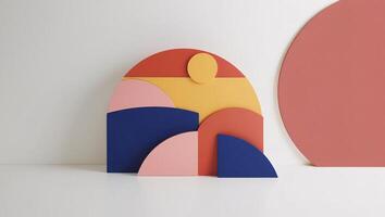 Abstract Geometric Composition with Colorful Shapes on White Background photo