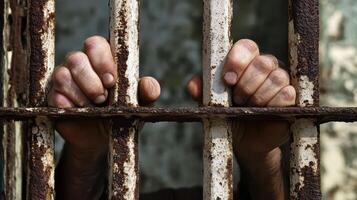 Hands behind bars in jail photo