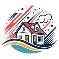 a house with stars and clouds on it vector