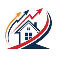 a house with arrows and a rising graph vector