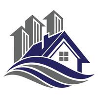 a house with a wave and a wave logo for property business vector