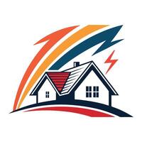house with lightning bolt on top of it vector