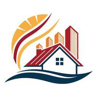 a house with a sun and waves on it vector