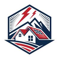 a house with lightning bolt and a mountain in the background vector