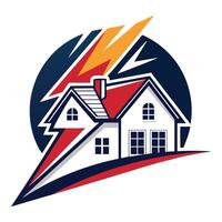 house with lightning bolt on it, with a lightning bolt on the roof vector