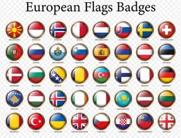 European flags badges, flags on button, Glossy round icon with flags vector