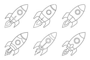 Outline rocket icons in flat design vector
