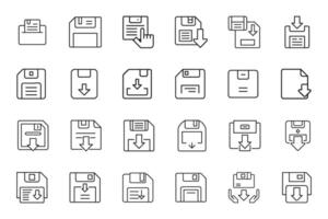 Outline save icons with flat illustrations vector