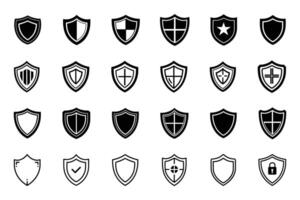 Stylish Shield Silhouette Icons in Flat Outline Style vector