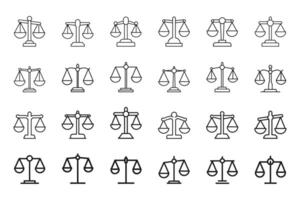 Flat design balance scale outline icon set vector