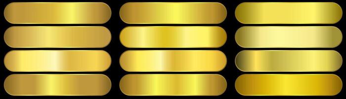 Golden gradients. Mega collection of gold gradient illustrations for backgrounds cover frame ribbon vector