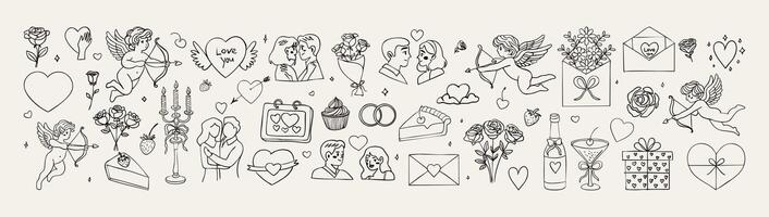A drawing of a man and woman hugging with a heart on the left side. The drawing is of a Valentine's Day card vector