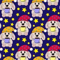 Seamless pattern with Cute sleep Rabbit with cup and stars vector