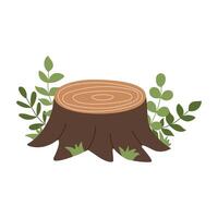 A tree stump with green leaves on top of it. The stump is brown and has a rough texture vector