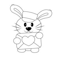 Cute Rabbit with love envelope in black and white vector