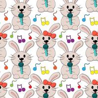 Seamless pattern with Cute Rabbit with microphone and note vector