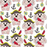 Seamless pattern with Cute Pirate Rabbit vector