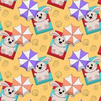 Seamless pattern with Cute Rabbit on beach vector