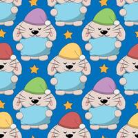 Seamless pattern with Cute sleep Rabbit with pillow vector