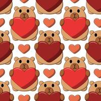 Seamless pattern with Cute Capybara with Heart vector