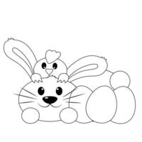 Cute Rabbit and Chicken with Easter egg in black and white vector