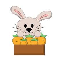Cute Rabbit with a box of carrots in color vector