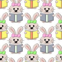 Seamless pattern with Cute Rabbit with books vector