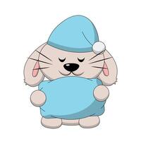 Cute sleep Rabbit with pillow in color vector
