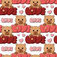 Seamless pattern with Cute Capybara with the word Love vector