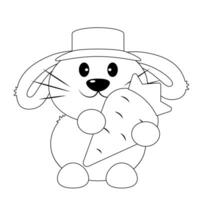 Cute Rabbit with Carrot in black and white vector